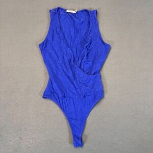 All in Favor Women's Small Bodysuit V Neck Royal Blue Crossover Ruch Made In USA